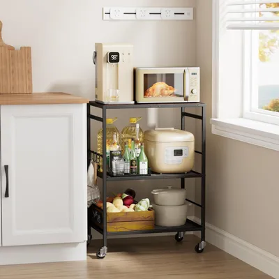 Immagine prodotto di Carrello portautensili da cucina, 3 ripiani, 40 x 60 x 84,7 cm, nero/marrone