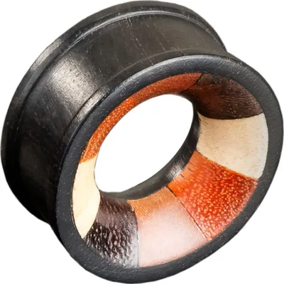 Produktbild von viva-adorno 1 Stück 24mm Flesh Tunnel Plug aus Holz Inlay mehrfarbig gestreift Ohr Piercing 6 - 25mm Z13, Design B