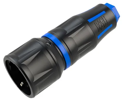 Produktbild von BACHMANN Profi-Schutzkontaktkupplung CEE7/3, gummiert, IP20, schwarz / blau