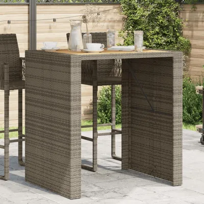 Produktbild von "2026 Promotion" Garten-Bartisch mit Holzplatte Grau 105x80x110 cm Polyrattan - Gartentische CC22446