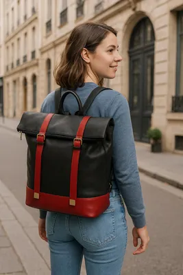 Produktbild von C1989 Cinino Kurier Lederrucksack Schwarz/Rot
