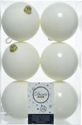 Produktbild von Weihnachtsbaumkugeln bruchfest Ø 8 cm 6 Stück weiß glanz / matt