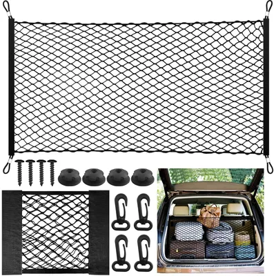 Produktbild von Gepäcknetz Kofferraumnetz Gepäcknetz Auto - Dehnbar bis 140 x 100 cm - 110 x 60 cm - Mit Taschennetz 30 x 25 cm - Für den Kofferraum