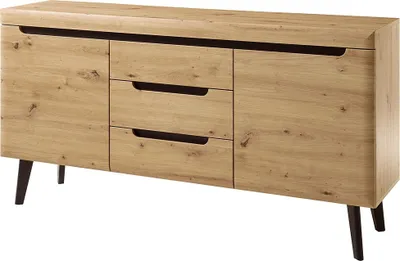 Produktbild von Sideboard mit 3 Schubkästen TIROL-61 skandinavisches Design in Eiche Artisan mit Schwarz B/H/T ca. 160/83/40cm