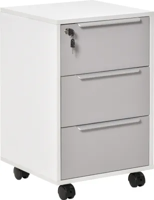 Produktbild von HOMCOM Mobiler Büro-Aktenschrank mit 3 Schubladen, Schloss, Rollen und Bremsen für Dokumente, Ordner, 40 x 40 x 63,5 cm, Weiß und Grau