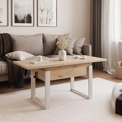Produktbild von Idohome - Ausziehbarer Couchtisch TIVOR 120-157 cm mit Metallgestell moderner, Farbe: Eiche Artisan, Gestell: Kaschmir