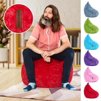 Produktbild von Green Bean® Plüsch Sitzsack 60x45x45cm - Indoor Sitzkissen mit 120L EPS Perlen Füllung waschbar - Bean Bag Lounge Chair Sitzhocker - Rot