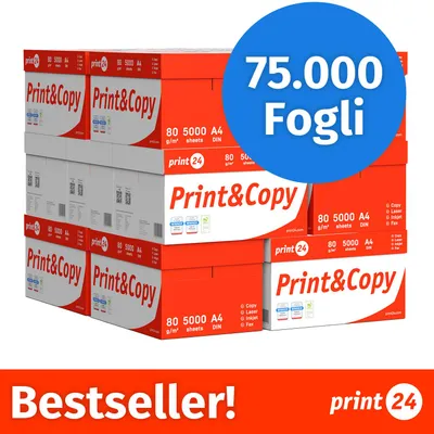 Immagine prodotto di NUOVO: print24 Carta per stampanti e fotocopie 75000 fogli 150 x 500 A4 Premium Bianco brillante CIE 160 Vincitrice del test Certificata PEFC