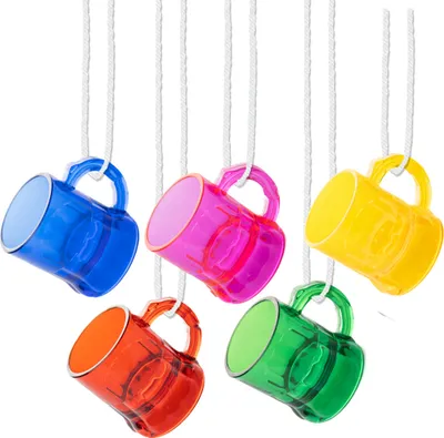 Produktbild von 20 Schnapsgläser am Band zum Umhängen für JGA, Party, Schnapskrug, Pinnchen, shotglas, Kunststoff, bunt