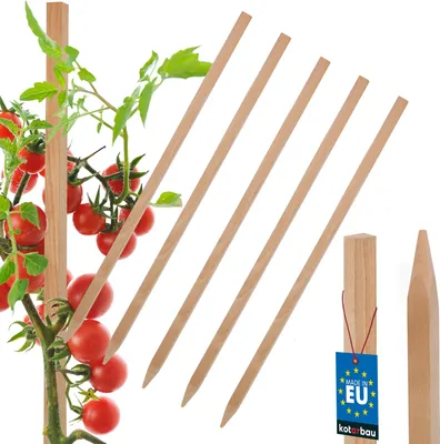 Produktbild von KOTARBAU® 5er Set Pflanzstäbe 40cm Tomaten & Gurken Rankhilfe Tomatenstäbe Holzpfähle Holzstäbe Pflanzenstütze Holzpfosten  aus Buchenholz Natürlich