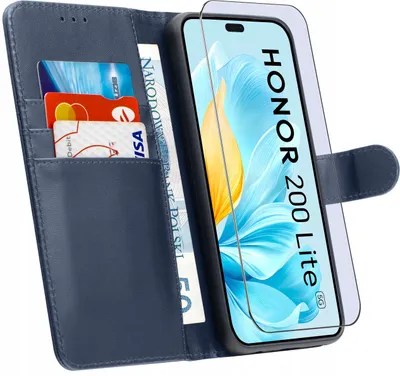 Image de Étui pour Honor 200 Lite 5G | Coque portefeuille en cuir, type livre, avec protection en verre