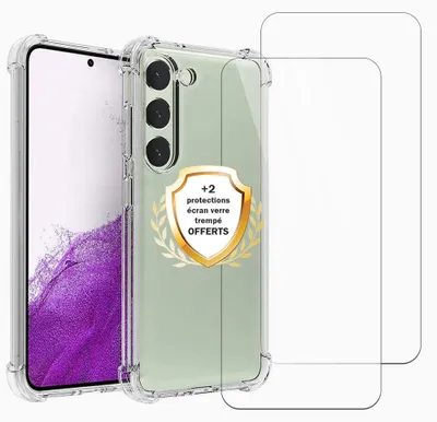 Image de Coque antichoc compatible Galaxy S23 Fe Transparente + 2 protections écran - EVETANE