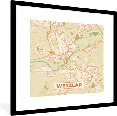 Produktbild von MuchoWow® Gerahmtes Poster Wetzlar - Karte - Vintage - Stadtplan 40x40 cm - Poster mit Schwarzem Bilderrahmen Wandposter Rahmen Foto Bilder - Poster - Plakat im Rahmen