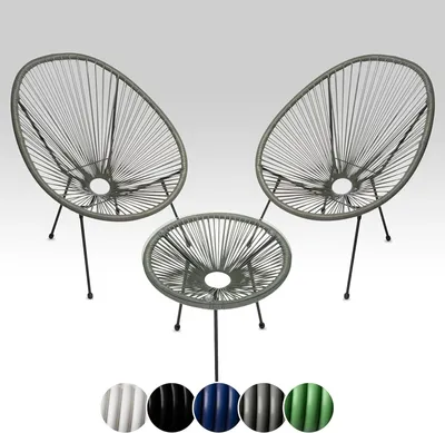 Produktbild von sunnypillow 2er Set Acapulco Gartenstühle mit Tisch | Loungesessel für Wohnzimmer, Terrasse, Garten, Balkon Sessel Stuhl | Grau