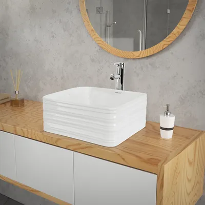 Zdjęcie produktu dla Umywalka LuxeBath Kwadratowa umywalka nablatowa, 39x39x15 cm, biały połysk, ceramiczna