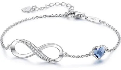 Image de Bracelet pour femme, en argent sterling 925 plaqué rose, avec des cristaux en forme de cœur et le symbole de l'infini