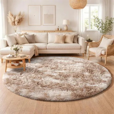 Productafbeelding van Famanu – Dikpolig tapijt voor de woonkamer, met antislip onderkant, zacht en wasbaar, modern vloerkleed voor hal, kinderkamer en slaapkamer, rond, 200 cm, kameelbruin
