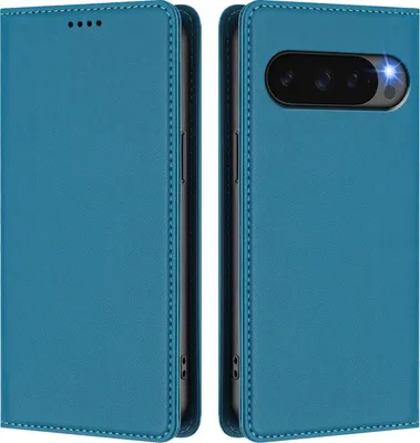 Obrázek produktu pro Kožené pouzdro pro Google Pixel 9/Pixel 9 Pro/Pixel 10/Pixel 10 Pro, magnetické flipové pouzdro zPolyuretankůže se stojánkem Jezerní modrá