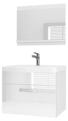 Produktbild von BELINI Badmöbel Set PRI P1 60 cm Weiß Hochglanz - Moderner Badschrank mit Waschbecken & Spiegel, Vollausstattung Wandmontage
