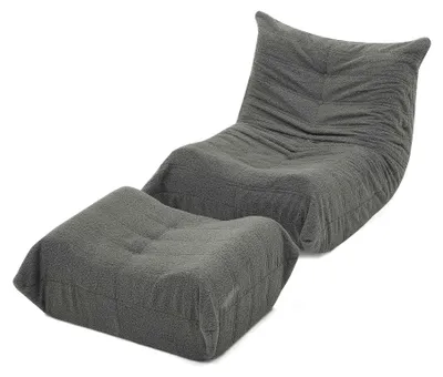 Produktbild von Zimilo Lazy Sofa mit Hocker, Grauer Teddyfell-Bodensessel mit Rückenlehne, Bodenlesesessel, Weicher Relaxsessel für Wohnzimmer