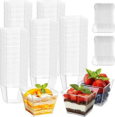 Produktbild von Plastik Gläser Pack für Pudding - Eis - Mousse - 100ml - Transparenz - Verwendung bei Geburtstagen - Hochzeiten - Herstellbar