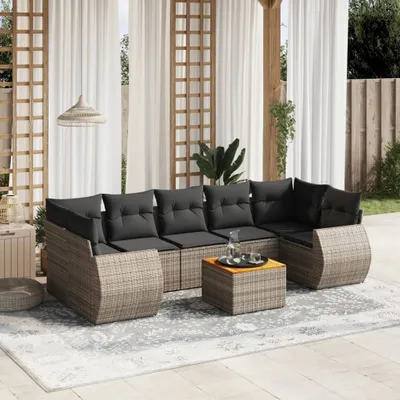 Produktbild von 8-tlg. Garten-Sofagarnitur mit Kissen Grau Poly Rattan 3257250