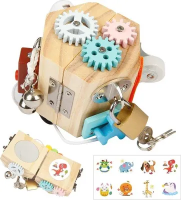 Image de Cube d'activités en bois 13-en-1 pour bébés - Jeu Montessori
