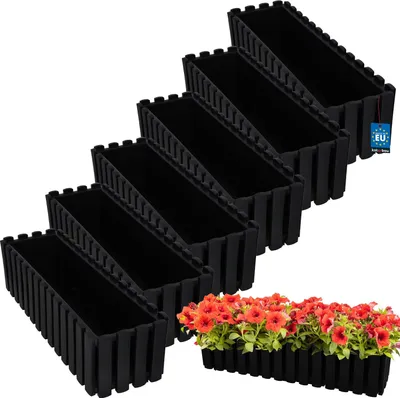 Produktbild von KOTARBAU® 6er Set Blumenkasten Blumentopf 58x18x16 cm Anthrazit Kunststoff Pflanzkasten Balkonkasten Pflanzkübel Rechteckig Übertopf Groß Blumenkasten Balkon