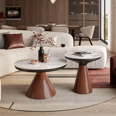 Produktbild von GISELLE 2in1 Couchtisch Helles Nussbaumholz / weißer Marmor