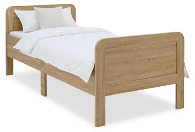 Image de Lit confortable 100x200 Lit pour Seniors Hauteur réglable Lit en bois Chêne Lit simple Cadre de lit