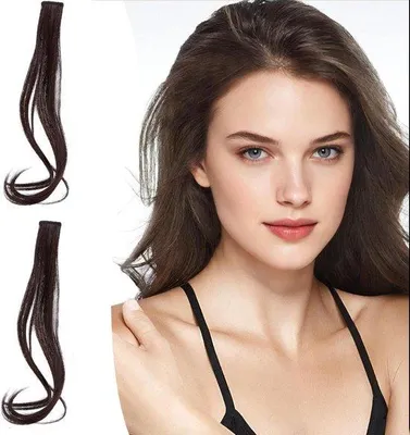 Image de Extensions de cheveux à clips pour femmes et filles, boucles naturelles, brun, lot de 2 pièces, cheveux naturels