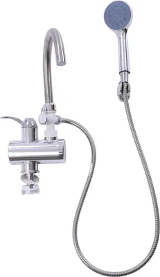 Obrázok produktu pre Elektrický vodovodný kohútik – priechodný ohrievač vody – 3000 W – 220 V EU zástrčka – otočný o 360° – LED displej – 30–60 °C – teplá a studená voda – strieborný