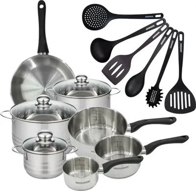Image de Batterie de cuisine 1 poêle 24 cm, 3 casseroles 12/16/20 cm, 3 faitouts 16/20/24 cm, 6 ustensiles Fackelmann Geneva