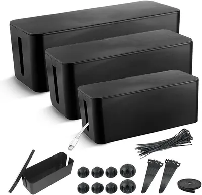 Produktbild von PolkaHome® 3er-Set Kabelbox Kabelschacht Ordnungsbox Kabelmanagement Box Schwarz Groß Mittel Klein
