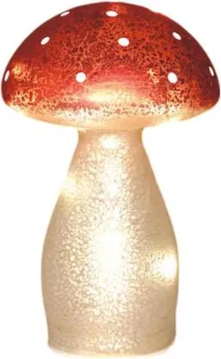 Produktbild von Weihnachts-Pilz aus Glas, weiß-rot gepunktet, LED batteriebetrieben mit Timer, h18 cm