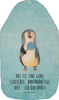 Produktbild von Mr. & Mrs. Panda Wärmflasche Pinguin Lolli - Eisblau - Geschenk, Wärmekissen, Spruch, Unvernünftig, mit Bezug, Pinguine, Wärmflaschen, naturkautschuk, Süßigkeiten