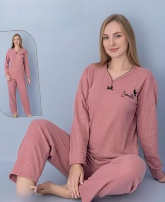 Obrázek produktu pro Dámské pyžamo Růžové L Dlouhý teplý dvoudílný komplet C-88