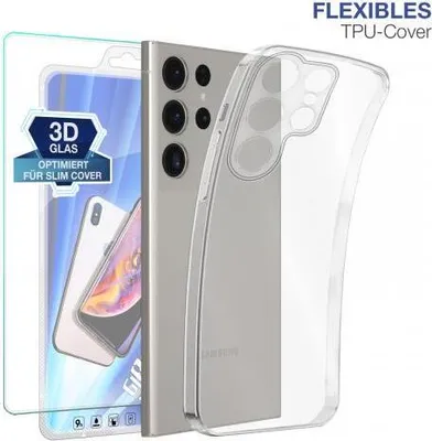 Produktbild von TPU-Hülle Transparent für Samsung Galaxy S23 / S23 Ultra - Modellkompatibilität: Für Samsung Galaxy S23 Ultra - Displayglas: Mit 9H Displayglas