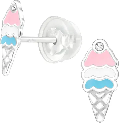 Produktbild von Kinder Ohrringe Ohrstecker 925 Sterling Silber Eistüte und Kristall