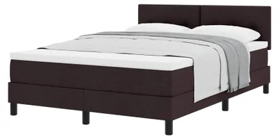 Produktbild von Boxspringbett mit Matratze Dunkelbraun 140 x 200 cm Stoff, modernes Schlafzimmer, rechteckiges Boxspringbett, verstellbares Kopfteil, Schaumstoffmatratze, ergonomisches Design
