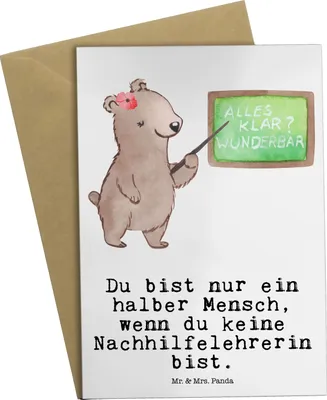 Produktbild von Mr. & Mrs. Panda babykarte Nachhilfelehrerin Herz - Weiß - Geschenk, hochzeitskarten, Nachhilfeunterricht, Lustig, einladungskarten, Witzig, osterkarte, Grußkarten