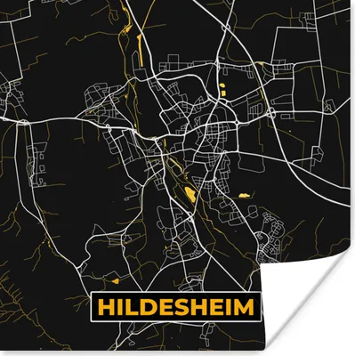 Produktbild von MuchoWow® Poster Hildesheim - Gold - Stadtplan - Karte - Deutschland 50x50 cm - Wohnzimmerdekoration
