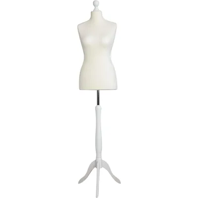 Produktbild von Schneiderpuppe für Damen, Schneiderbüste, Bezug - cream, Holzständer - weiß, Größe S 36/38