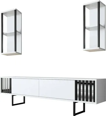 Produktbild von Fernsehschrank Dfantin, Ständer für Wohnzimmerfernseher, Niedriges Wohnzimmer-Sideboard, TV-Ständerbasis, 180x30h48 cm, Weiß und Schwarz