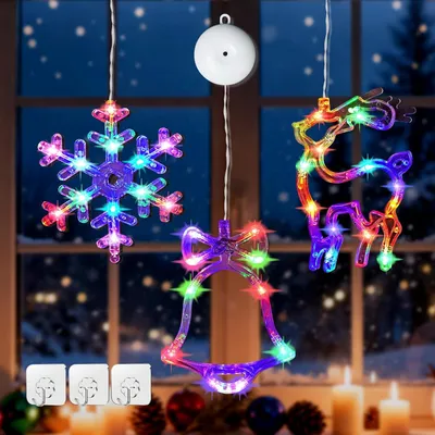 Productafbeelding van Kerstverlichting kerst raamverlichting voor ramen - Set van 3 - Kerstrennen - Sneeuwvlokken - Timerfunctie