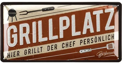 Retro Metallschild Grillplatz, BBQ-Deko, 17x34 cm