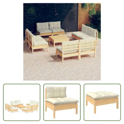 Produktbild von The Living Store 9-tlg. Garten-Lounge-Set mit Creme Kissen Kiefernholz