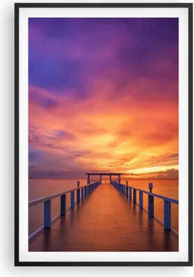 Produktbild von Gerahmtes Poster - Schwarzer Rahmen - Himmel die Farben Pier - 61x91,5 cm - Wand Bild - Wanddeko - Wandbilder - Kunstposter - Wandposter - Bilderrahmen - Bilder - Kunstdruck - Wandbild P2BPA61x91-4202