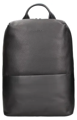 Immagine prodotto di Zaino Momo Design, in vera pelle, colore nero, con chiusura a zip, dimensioni 34x22x16,5 cm