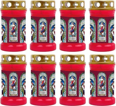 Produktbild von Grabkerze Rot 8er Pack, Brenndauer: 40 Stunden ( je Kerze ), Motiv: Fenster Rot